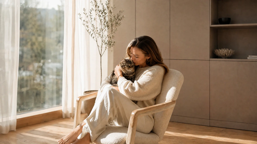 Family living together with pet at home